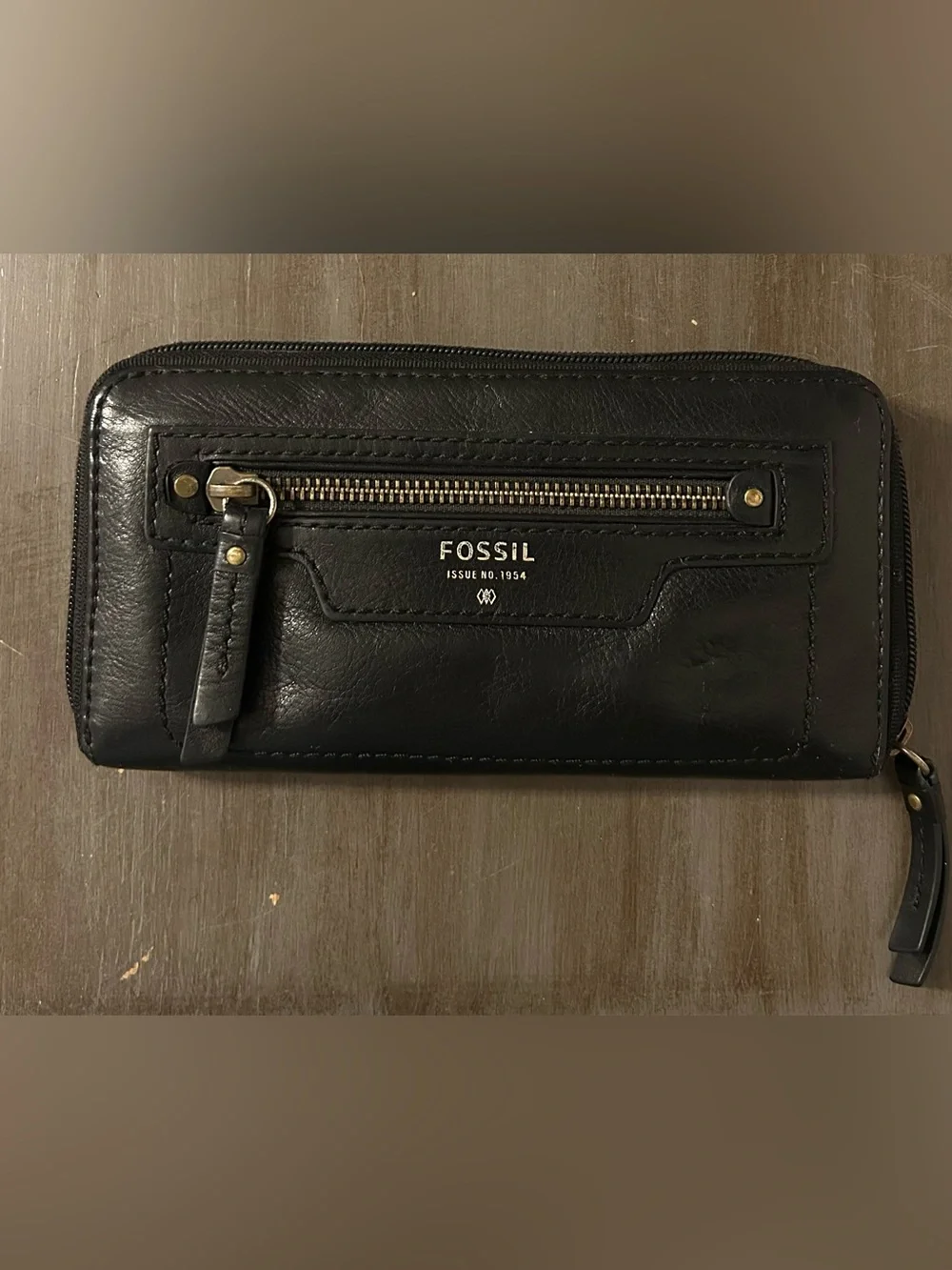Fossil Black Leather Zip Wallet for Men